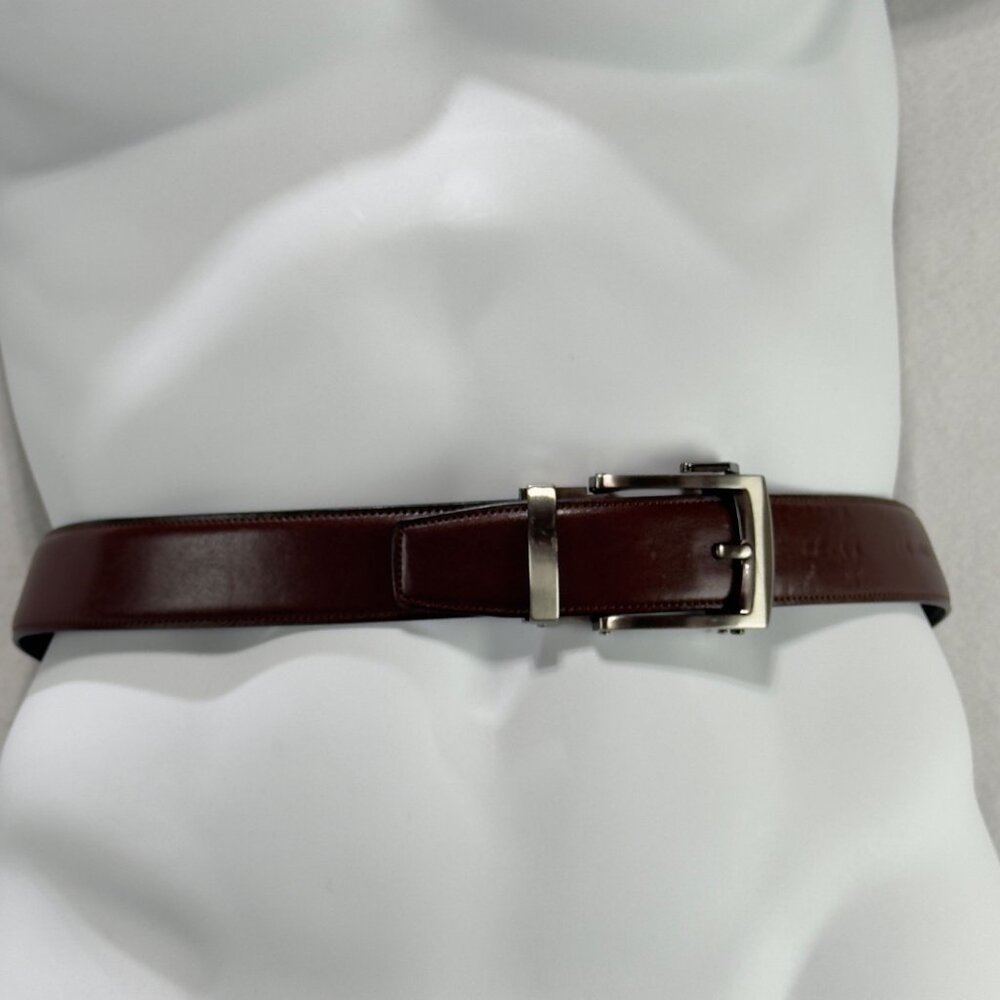 Comfort Click Men's Brown Leather Belt Silver-tone Buckle Size 34